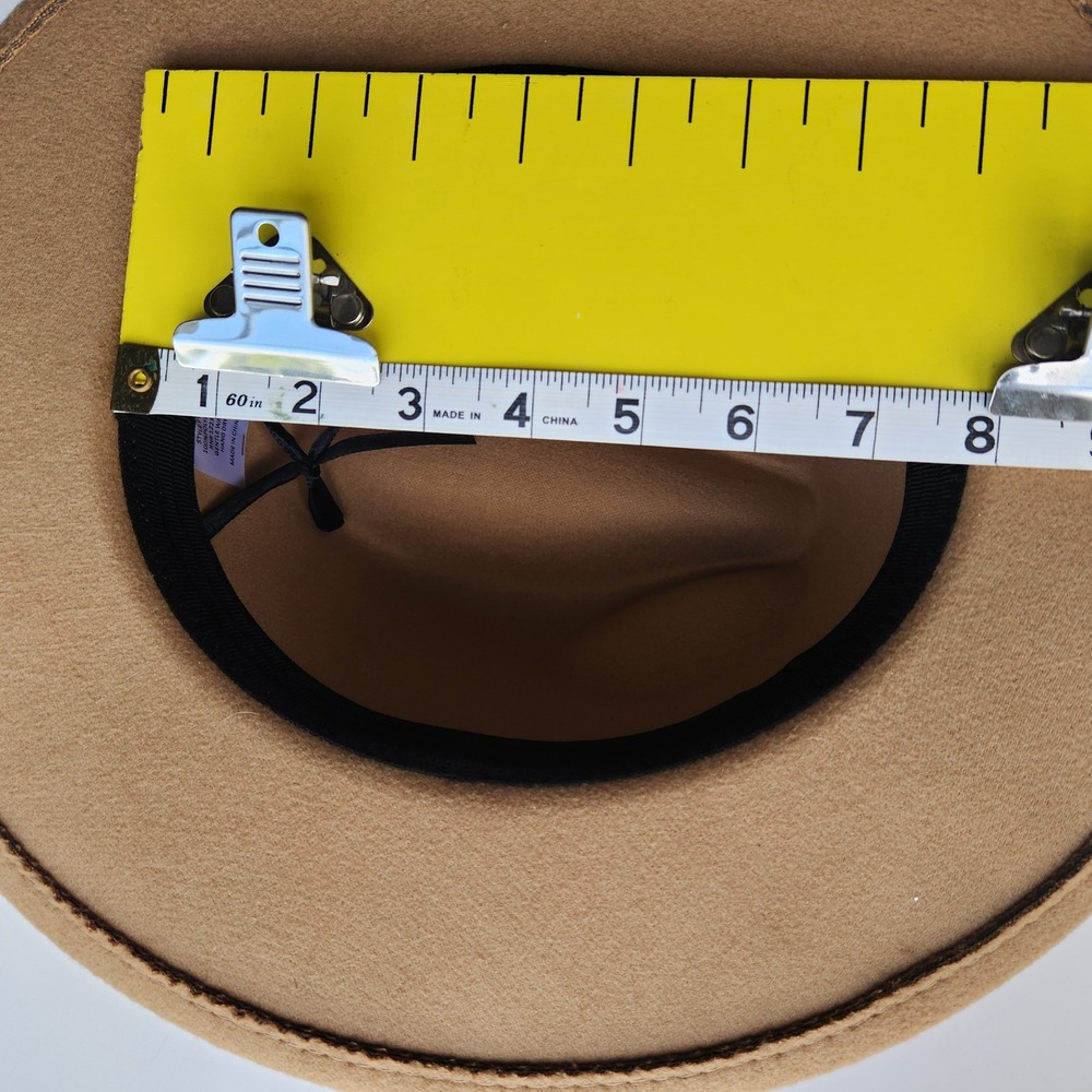 Boho Rancher Tan Fedora Hat Wide Brim Star Band Wool Blend Style FY012 Unisex - Picture 6 of 8